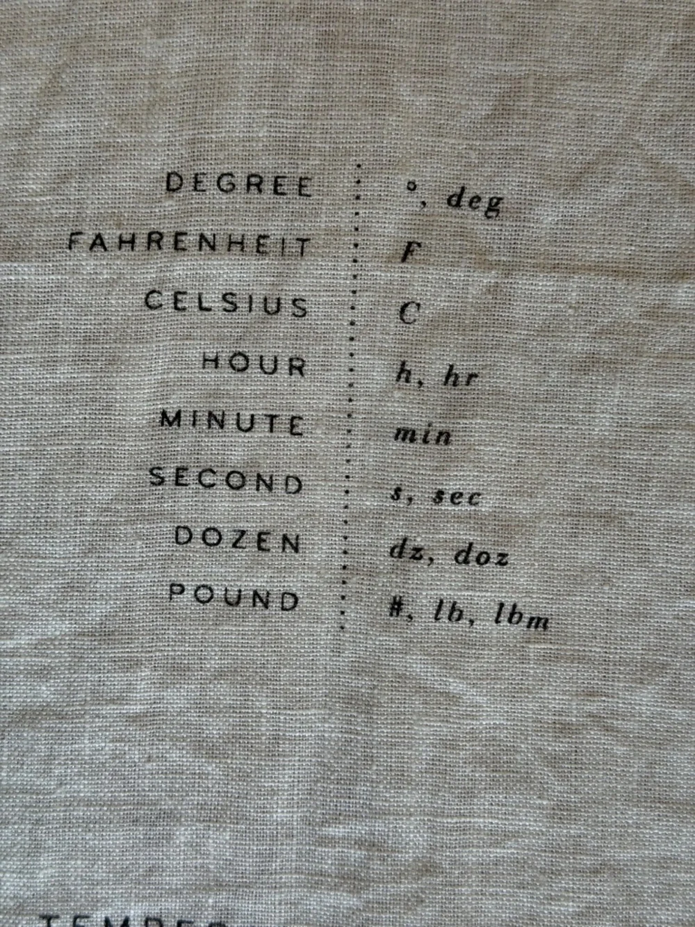 Sir/Madam “Measures” 100% Pure Linen Cooking Conversion Tea Towel NWOT